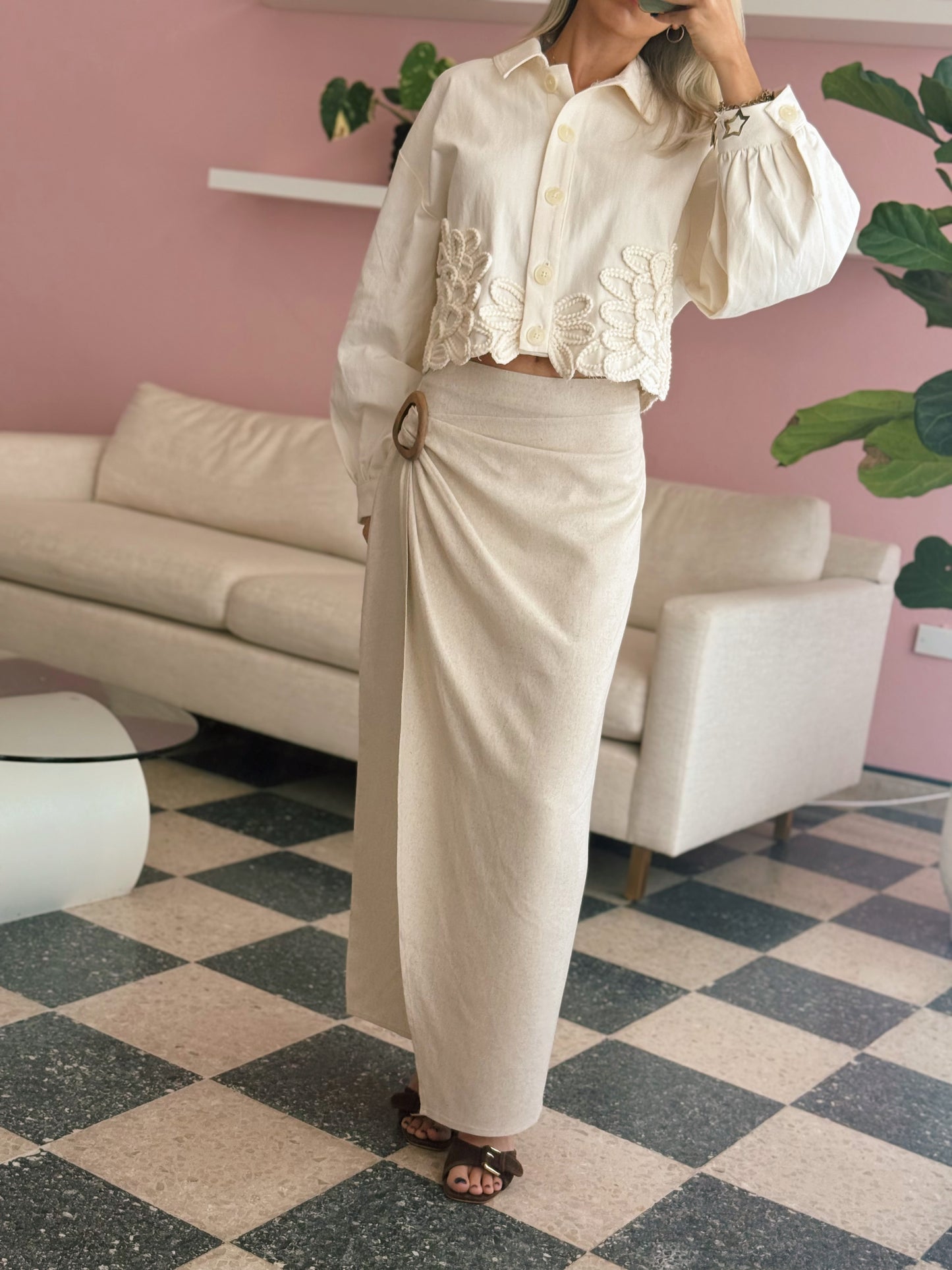 Oatmeal Linen Wrap Skirt