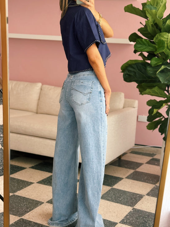 Lace Trim Cropped Shirt