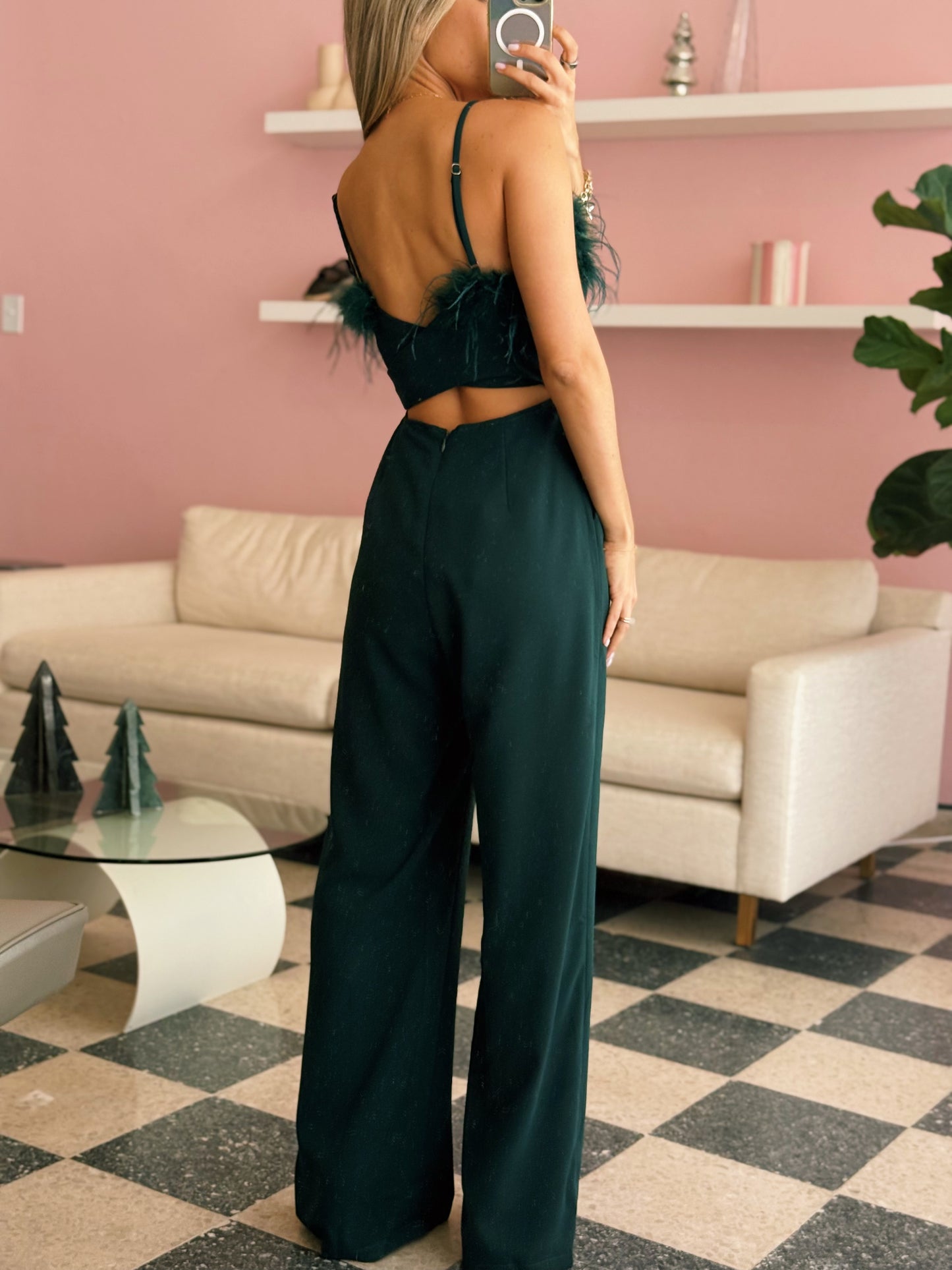 Green Feather Jumpsuit