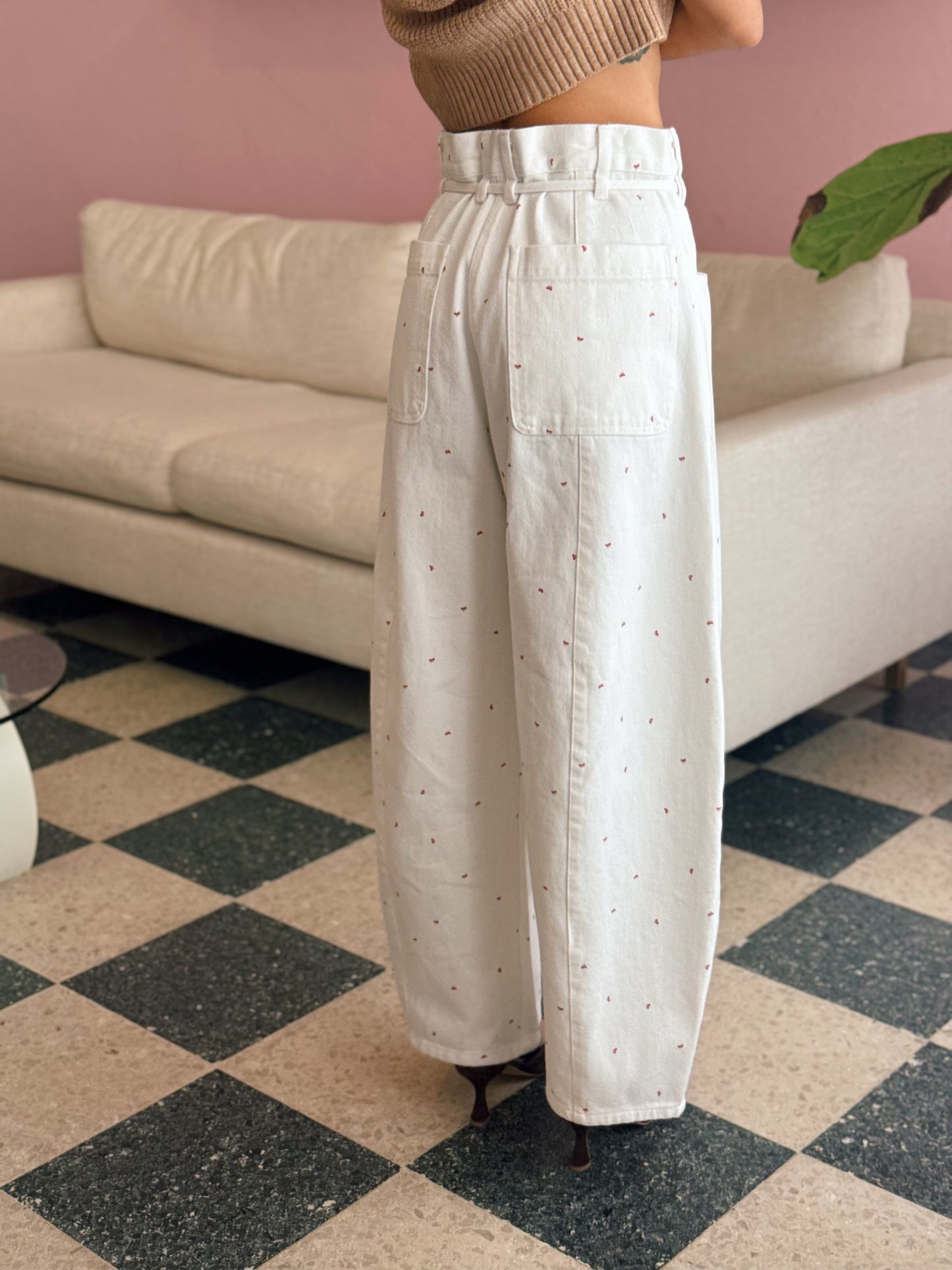White Bow Barrel Jeans