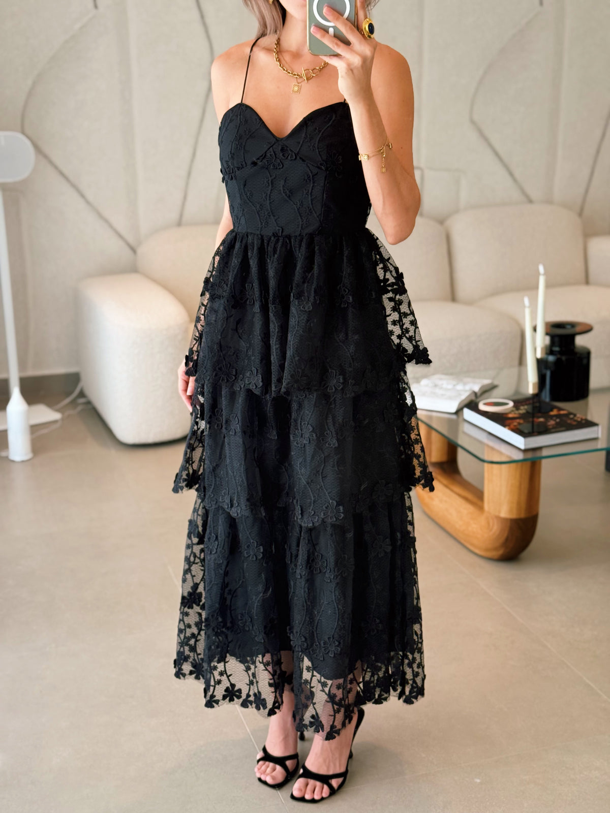 Black Crochet Layered Dress