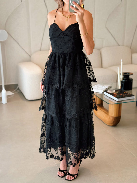 Black Crochet Layered Dress