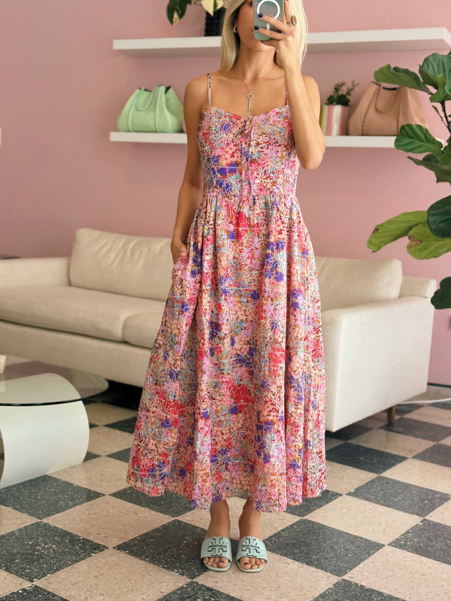 PRE ORDER (final sale/read description) Floral Print Eyelet Midi Dress