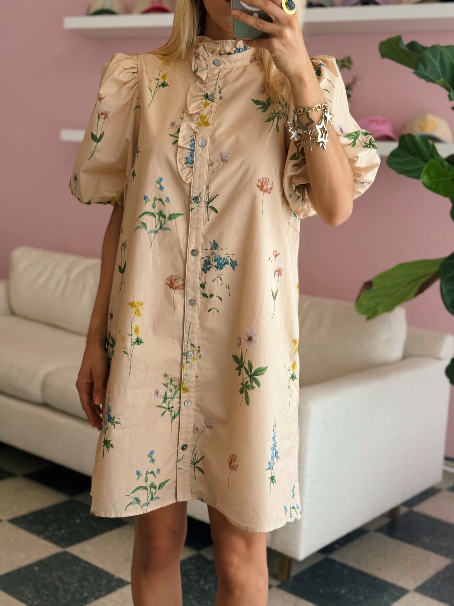 Ecru Floral Mini Dress