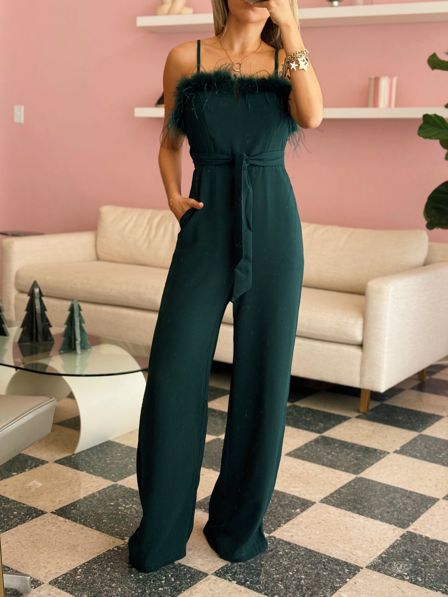 Green Feather Jumpsuit