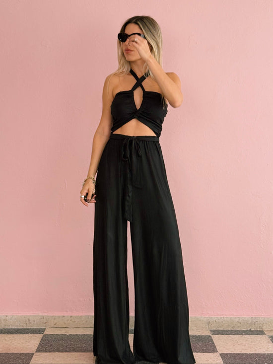 Shiny Black Cut Out Jumpsuit