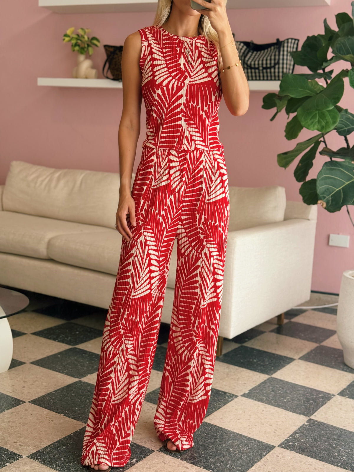 Red Top & Wide Pant Set