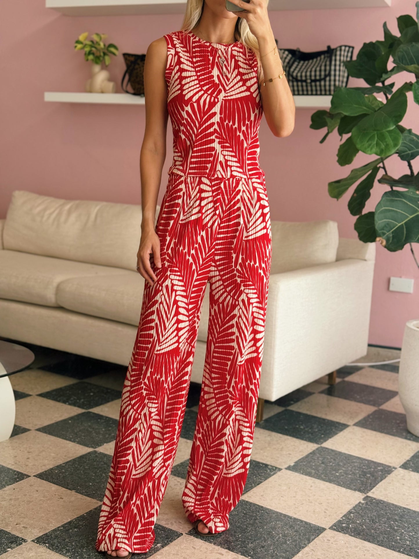 Red Top & Wide Pant Set
