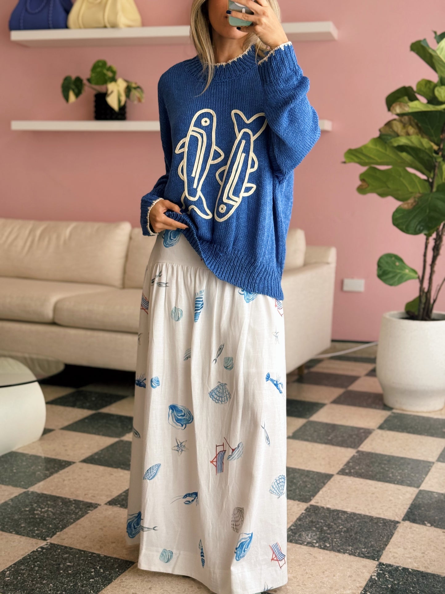 PRE ORDER (final sale/read description) Fish Fish Blue Sweater