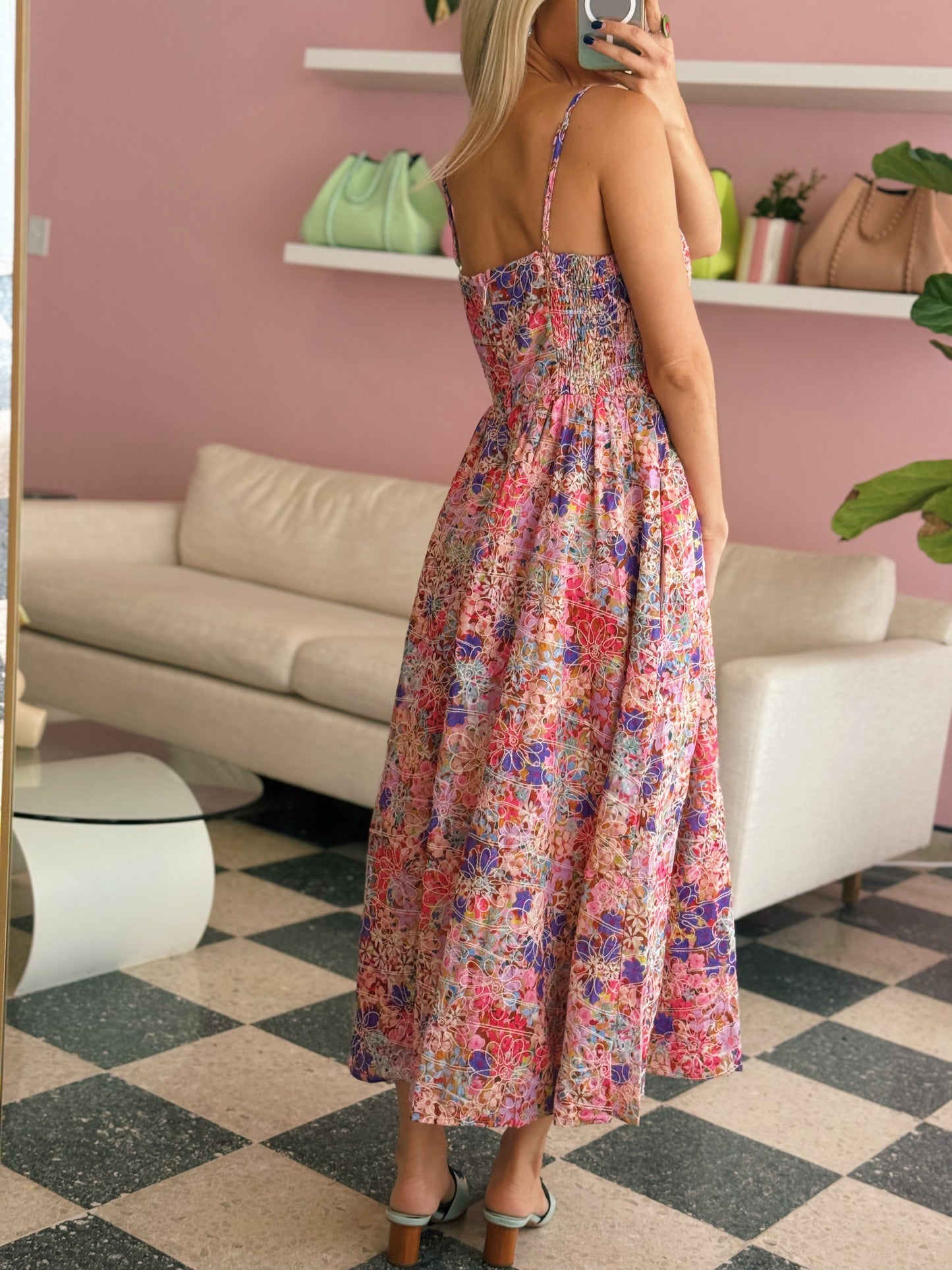 PRE ORDER (final sale/read description) Floral Print Eyelet Midi Dress