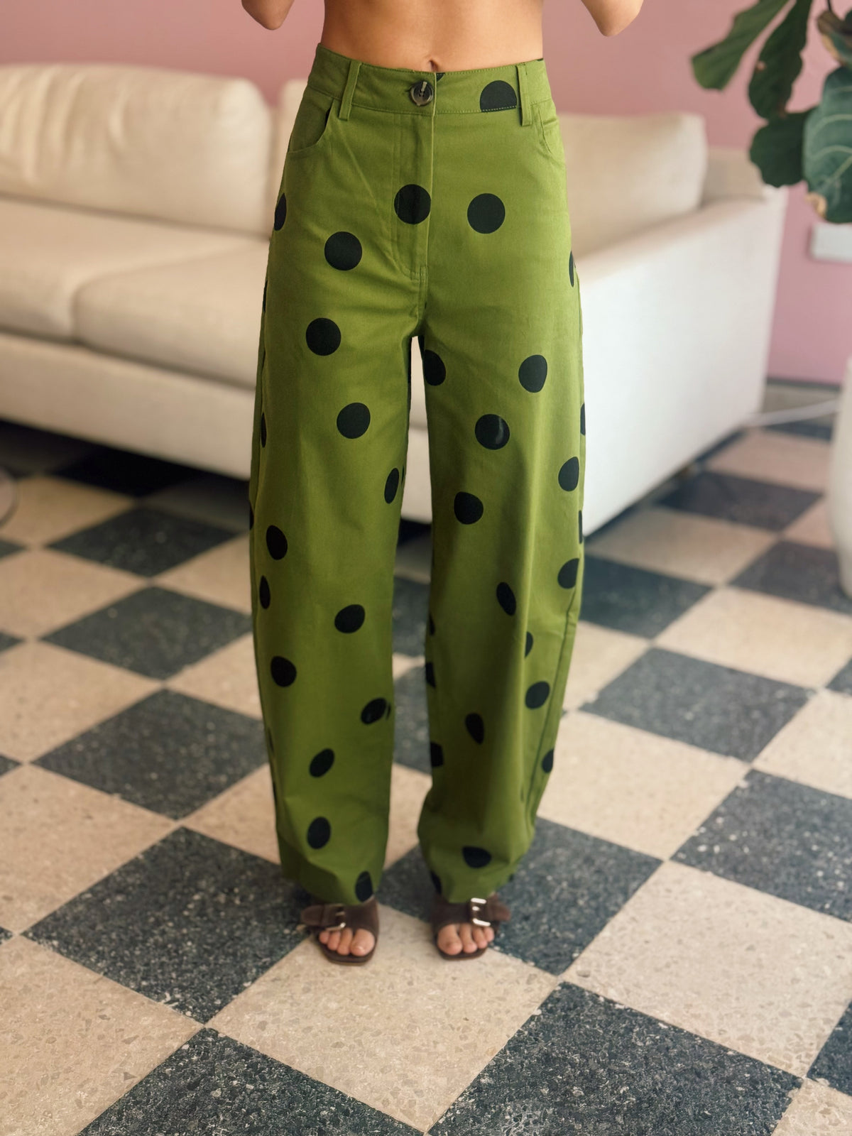 Green Barrel Polka Dot Pants