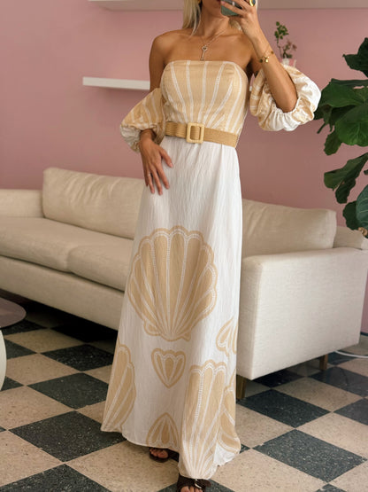 Taupe Off Shoulder Maxi Dress
