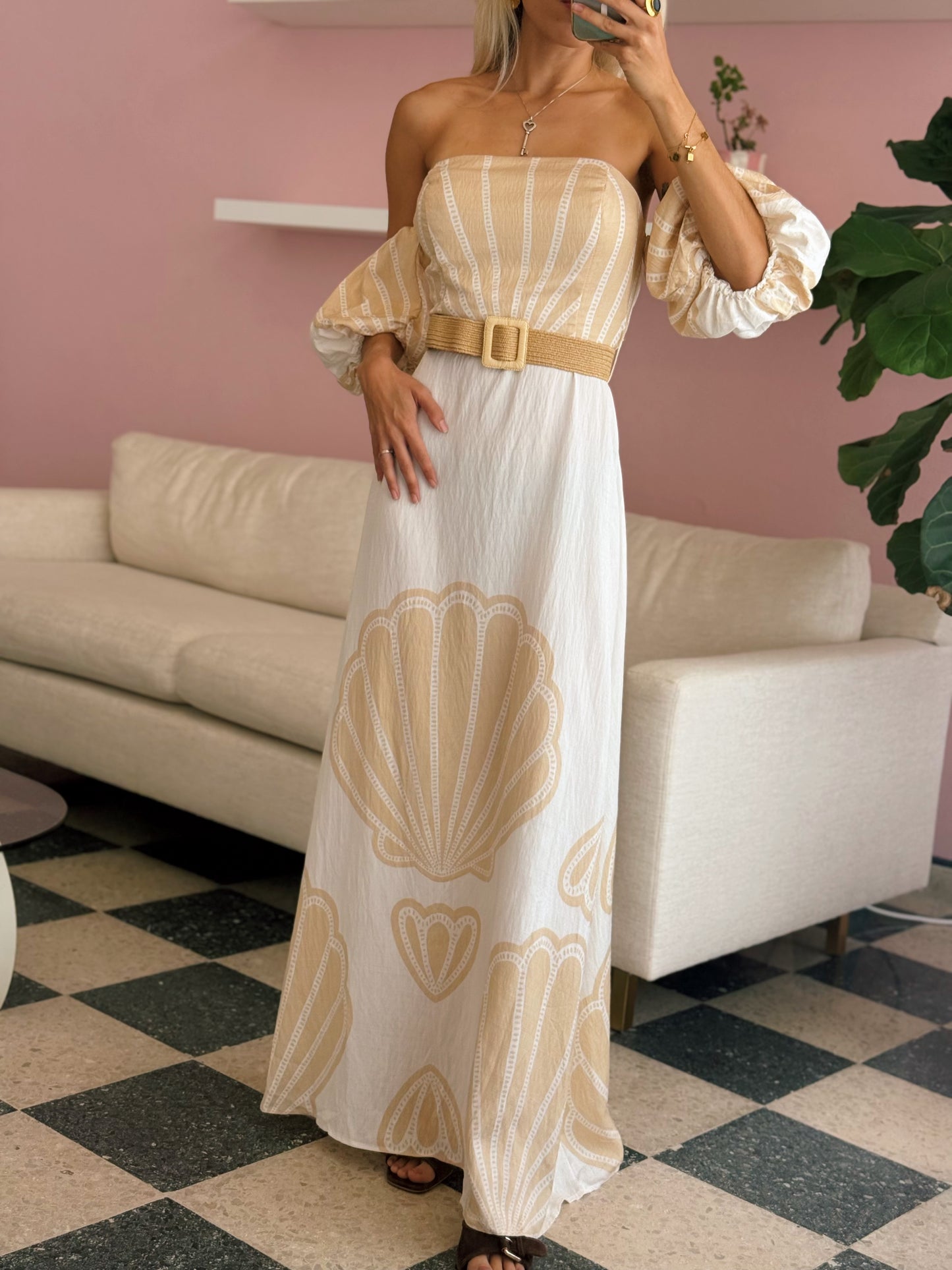 Taupe Off Shoulder Maxi Dress