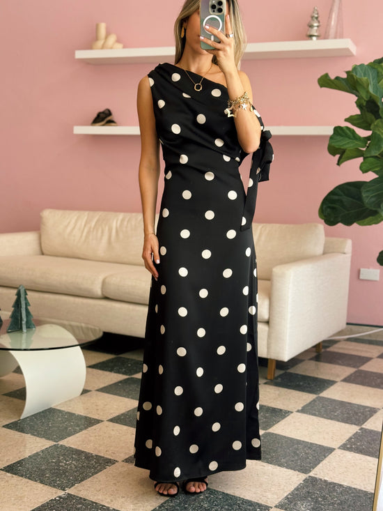 Polka Dot Satin Maxi Dress