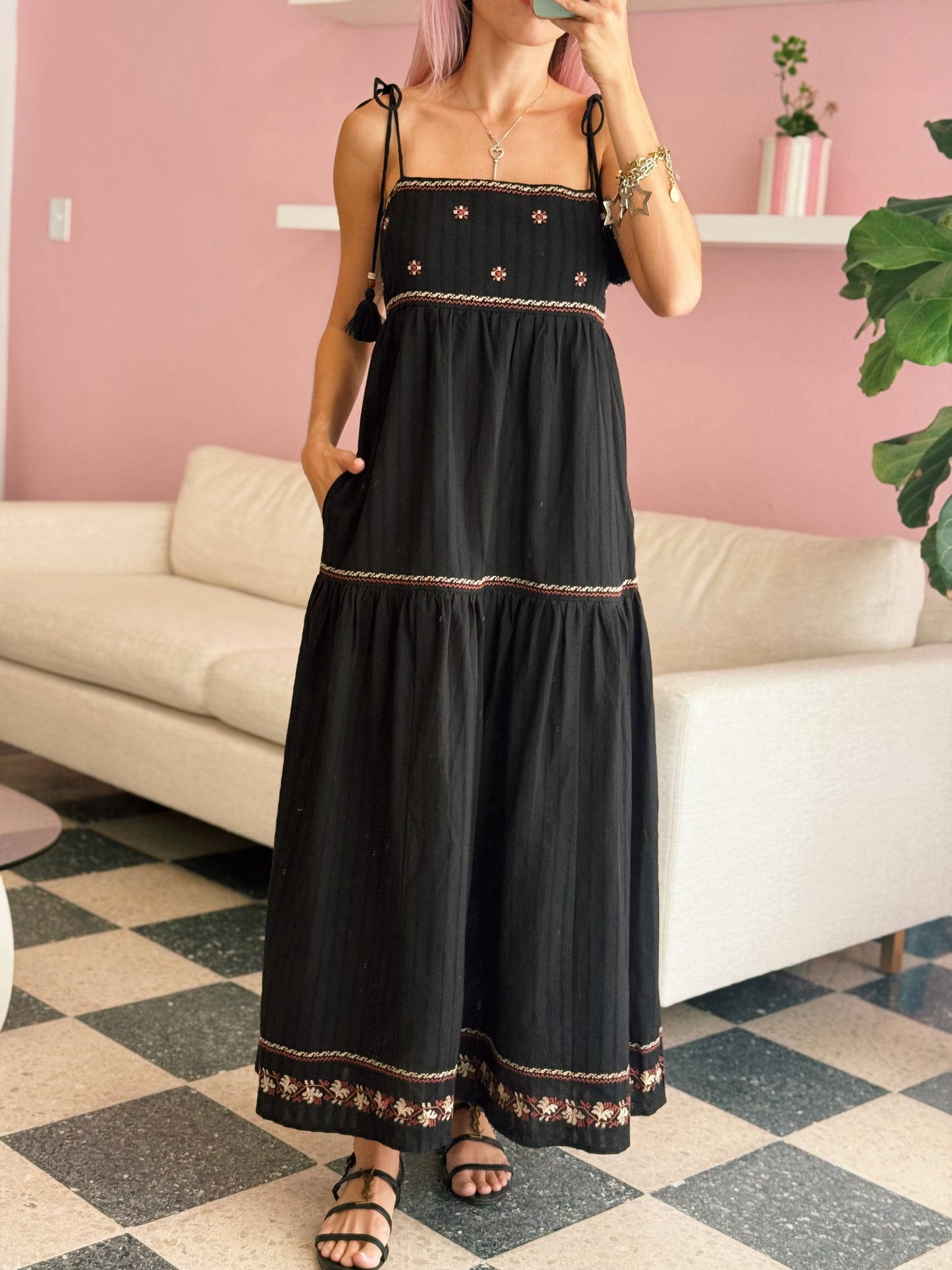 Black Tassel Embroidered Dress