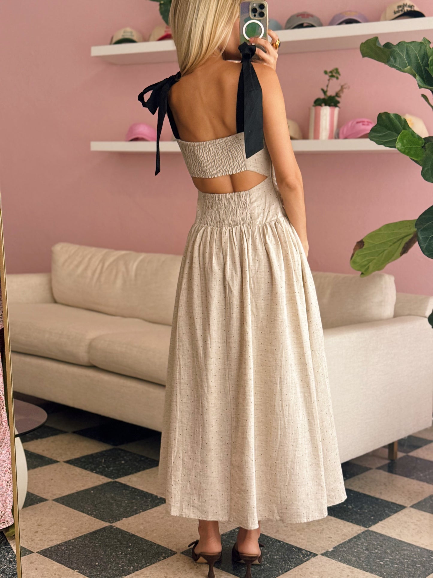 Blakely Pin Dot Tie Strap Dress