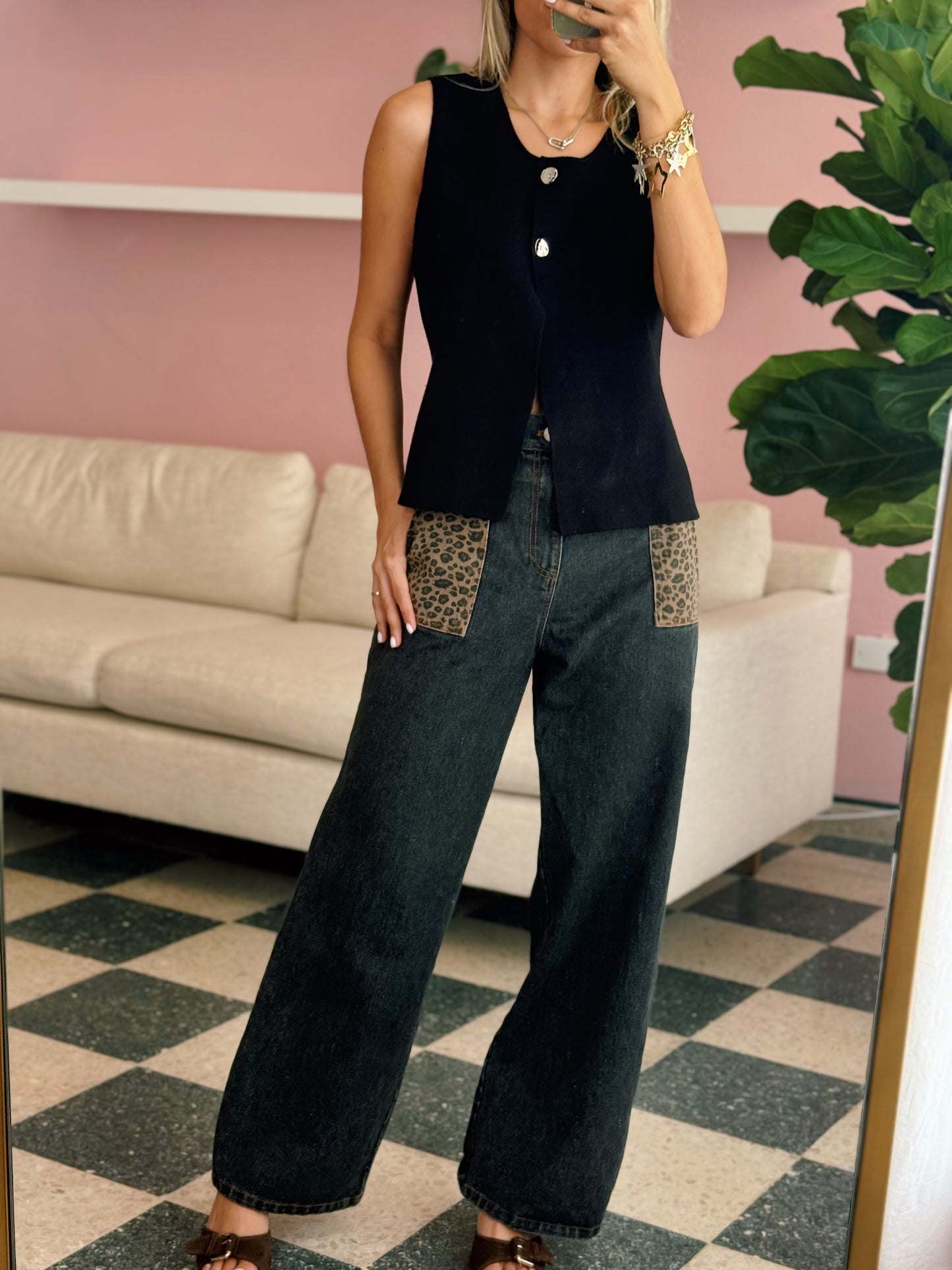 Leopard Charcoal Jeans