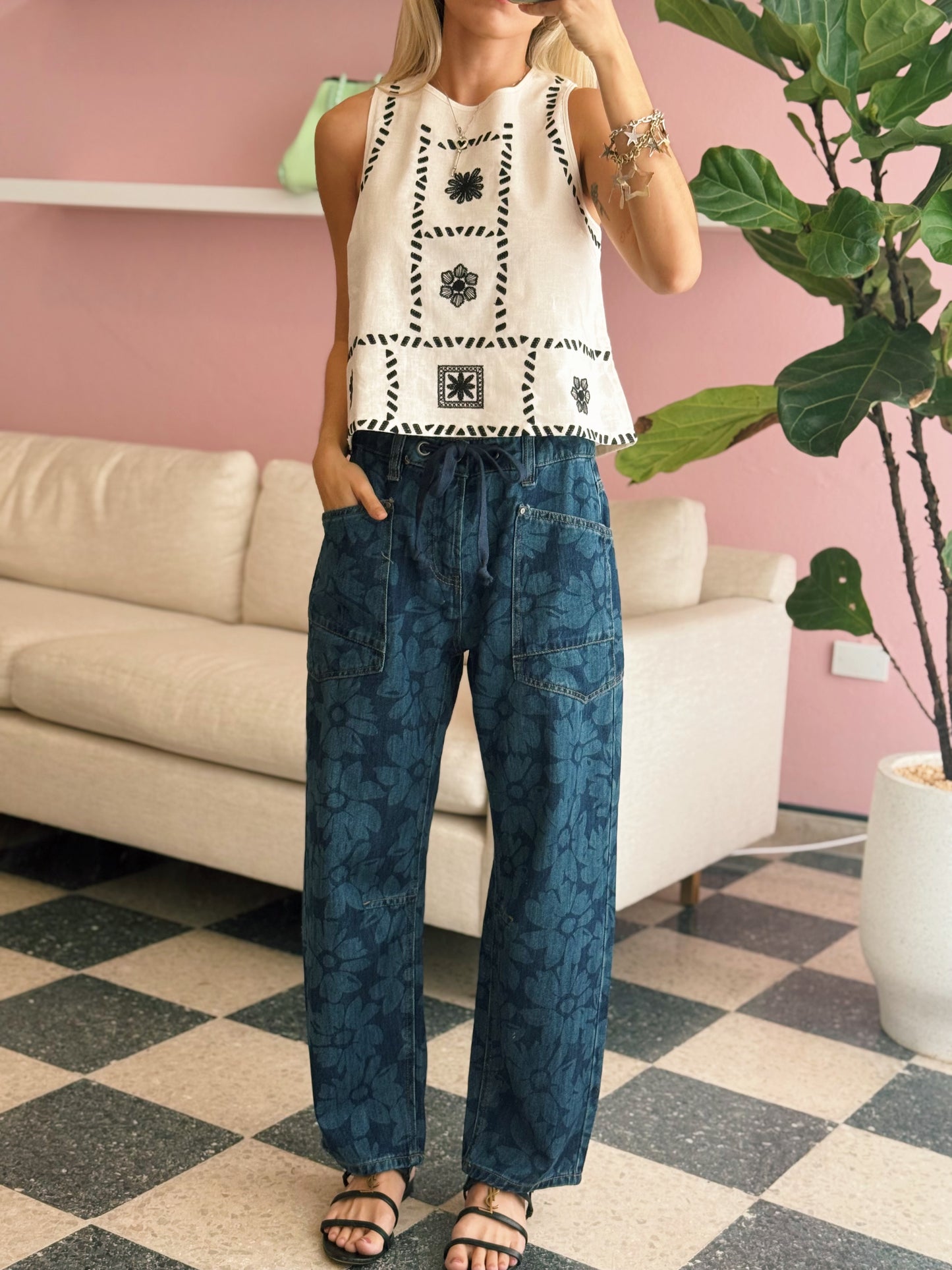 Floral Barrel Jean
