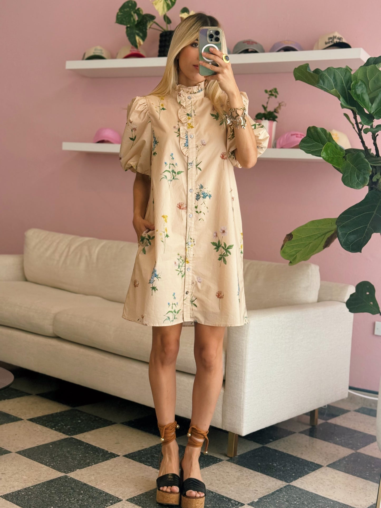 Ecru Floral Mini Dress
