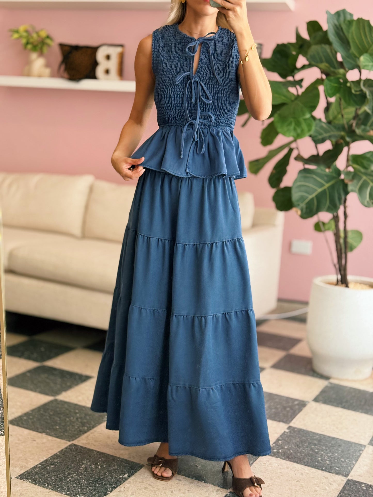 Blue Denim Skirt Set