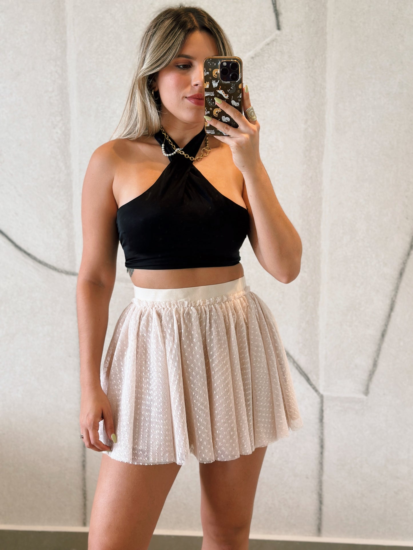 Ivory Dots Elastic Skirt