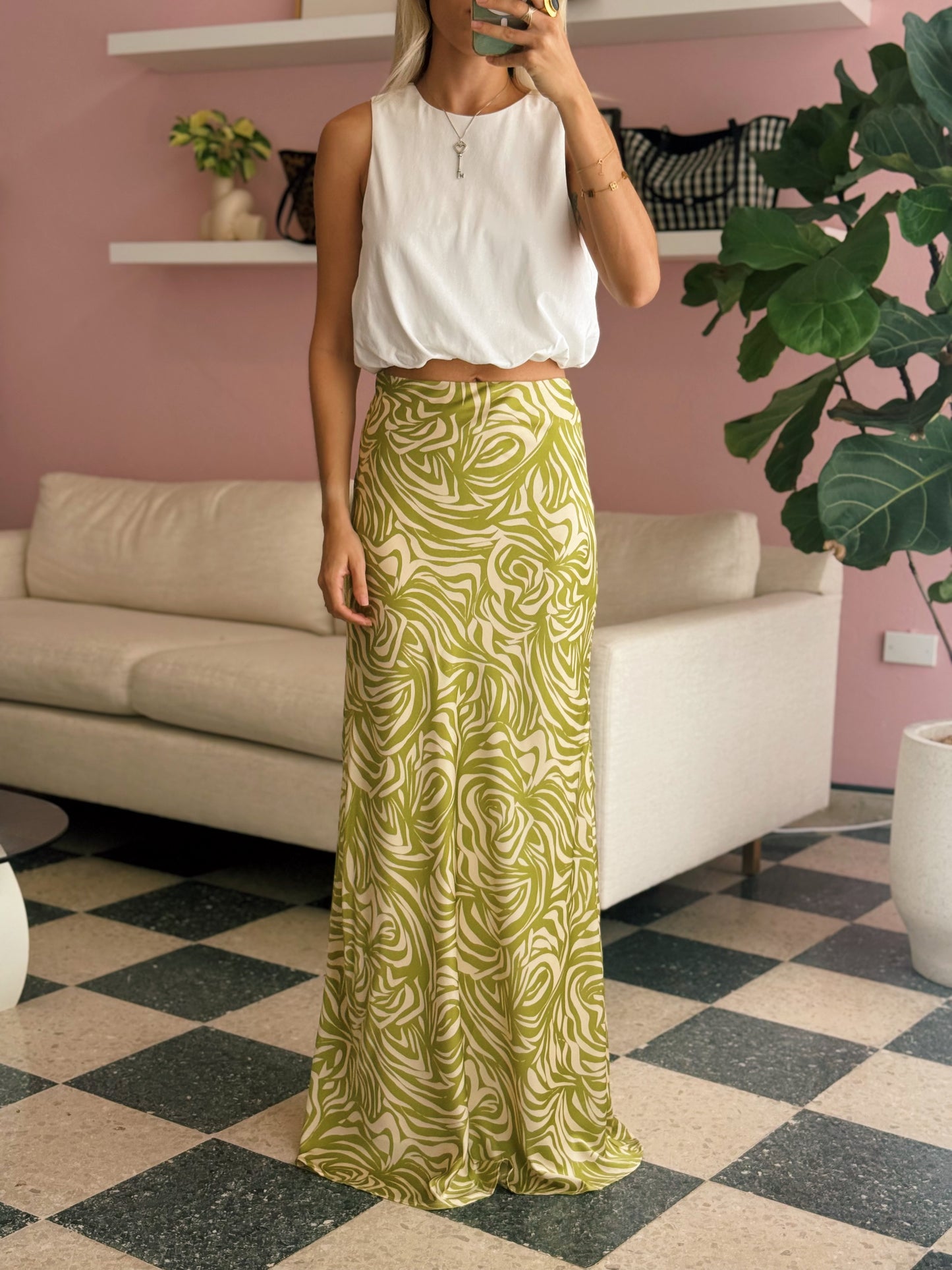 Green Slip Maxi Skirt