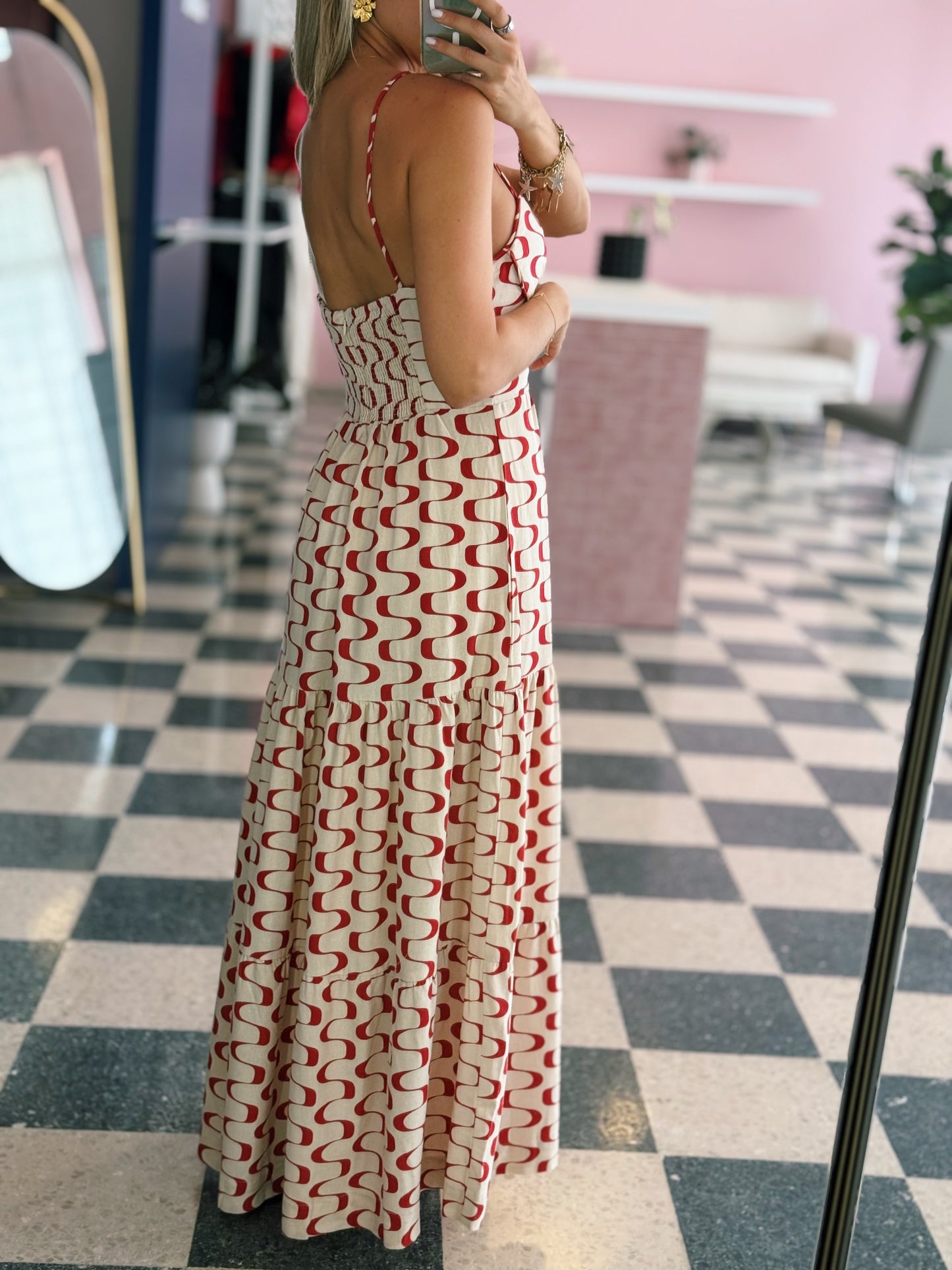 Linen Abstract Red Dress - Made in Brazil