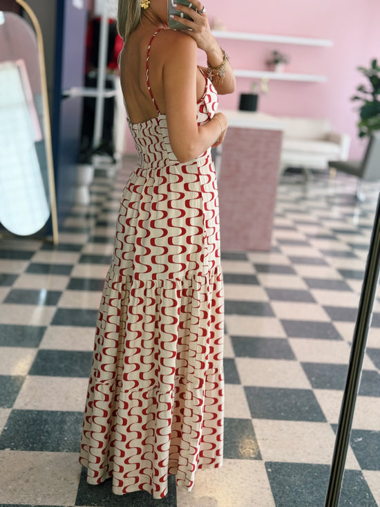 Linen Abstract Red Dress - Made in Brazil