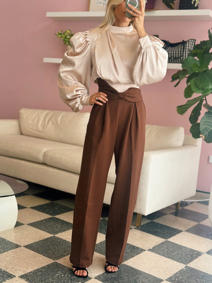 Marie Pleated Brown Pants