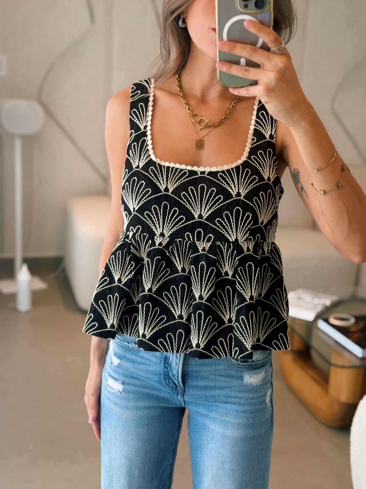 Embroidered High Bust Baby Doll Top