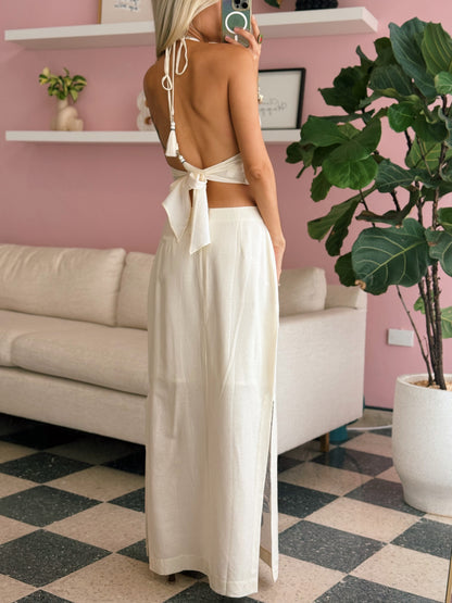 Off-White Flor Top and Maxi Skirt Linen Set - Dress To