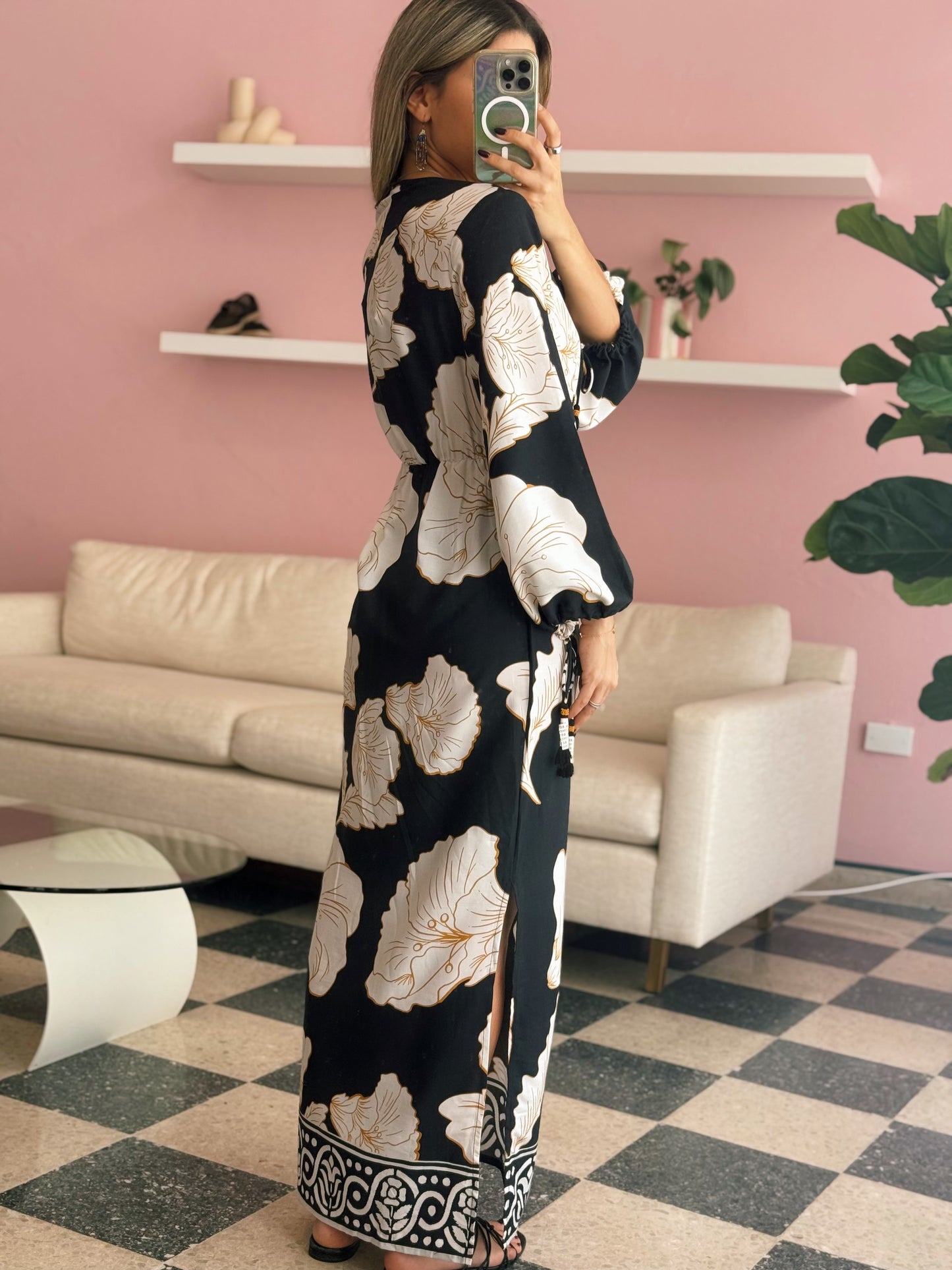 Black Floral Dress - Made in India