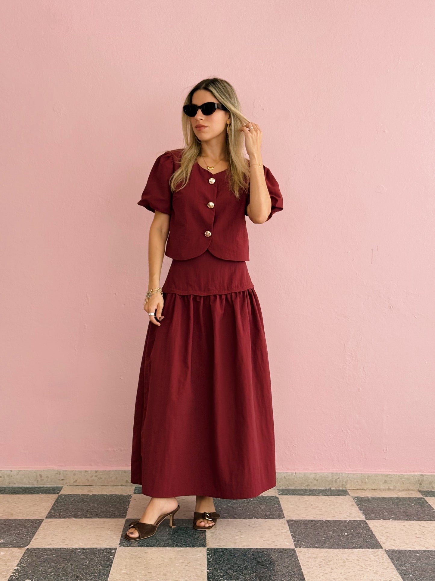 Burgundy Skirt Set