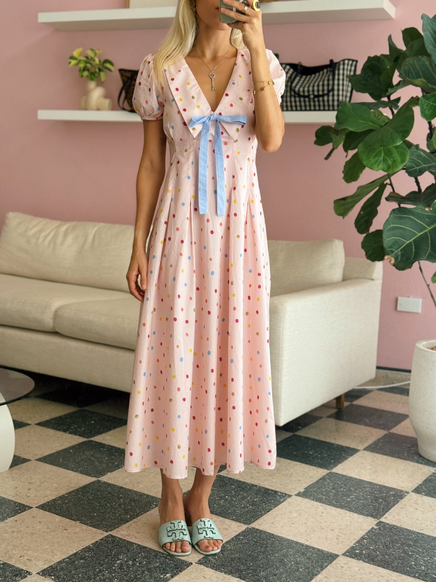 Polka Dot Collar Midi Dress