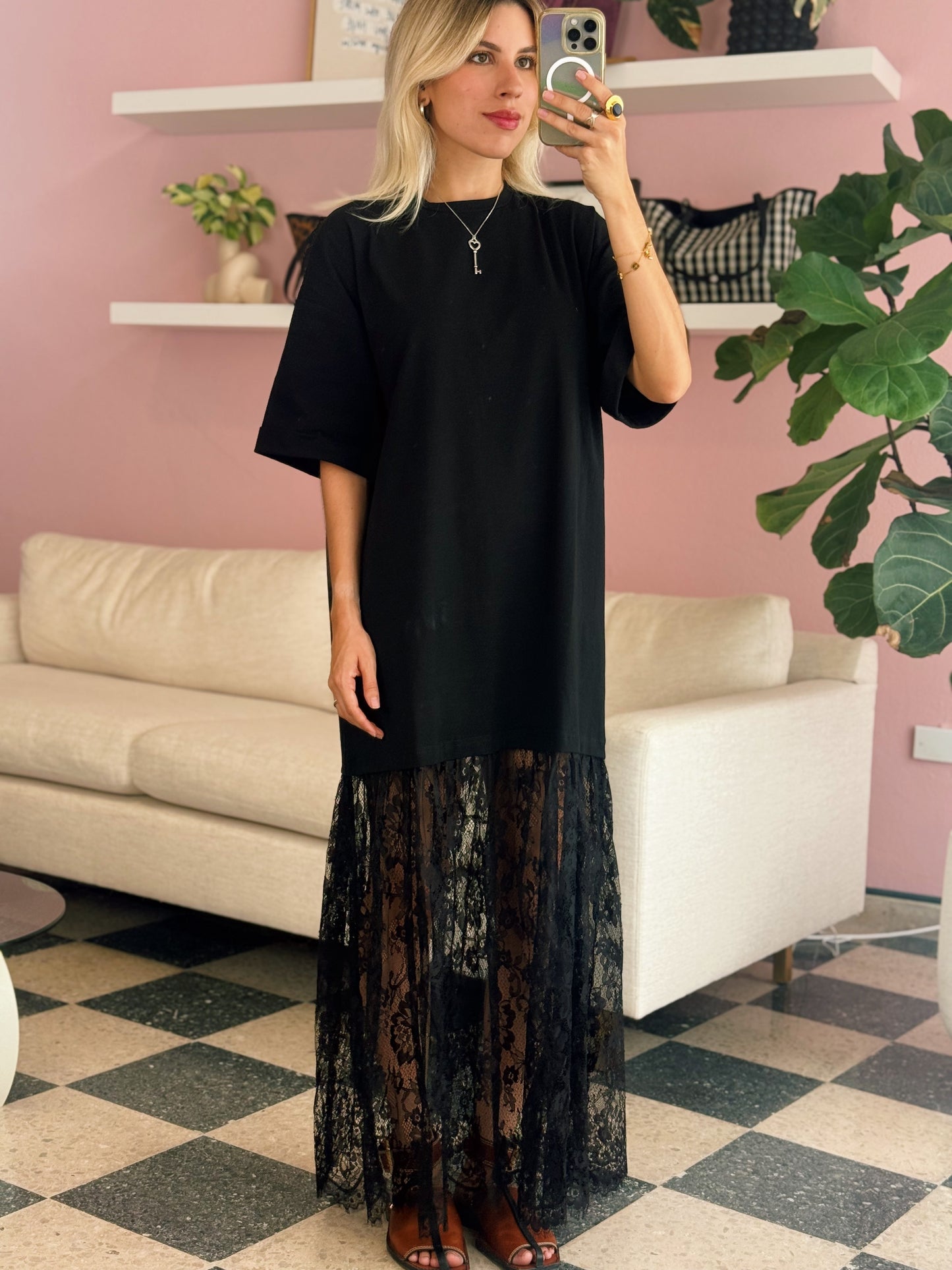 PRE ORDER (ETA: 11/13) Oversized T Shirt Lace Maxi Dress