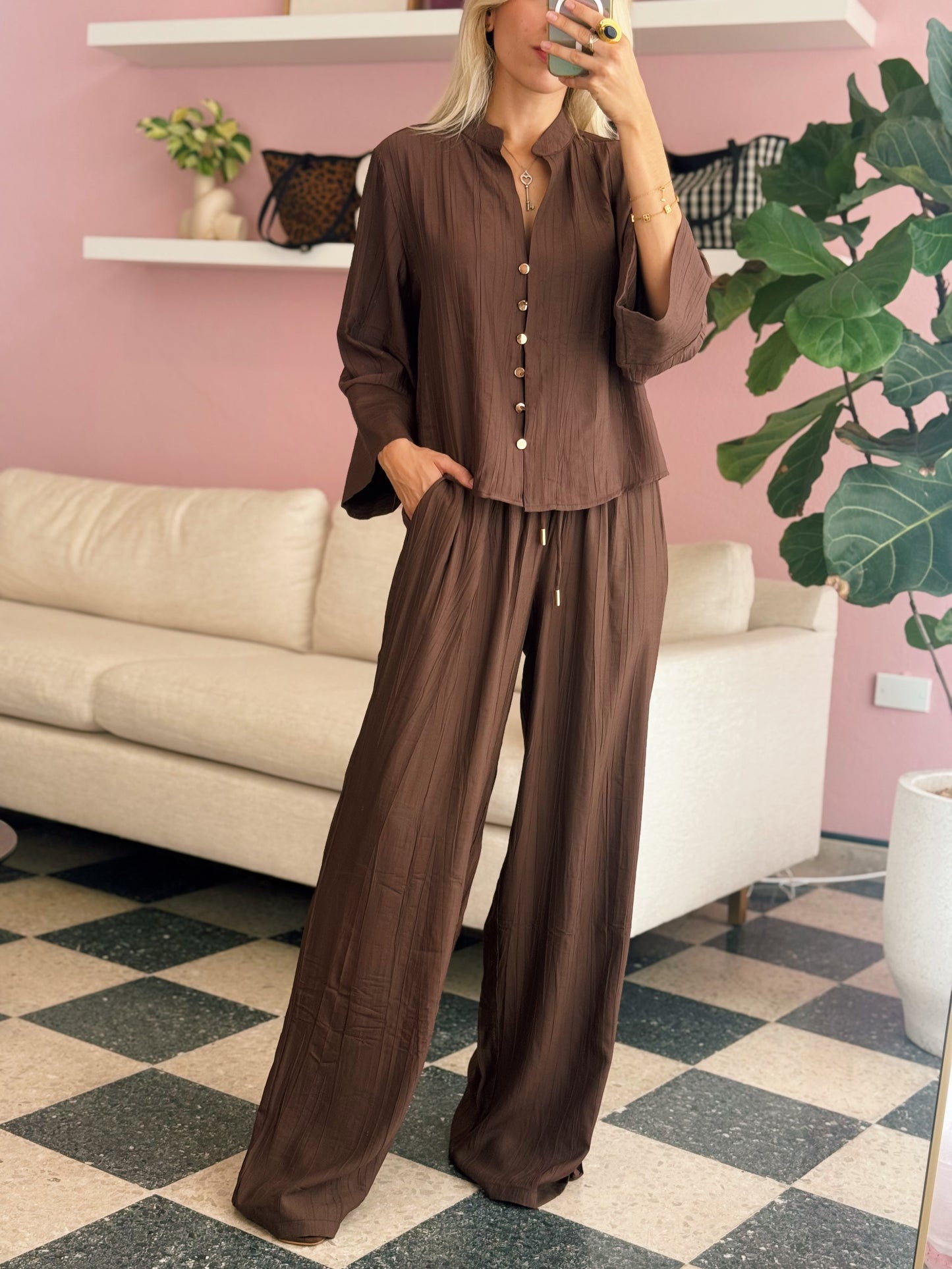 Brown Oversized Fit Pants Set