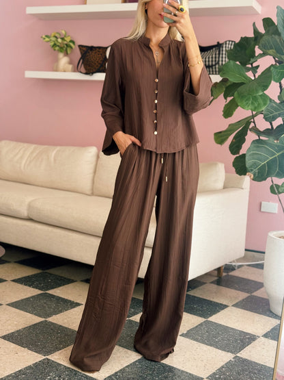 Brown Oversized Fit Pants Set
