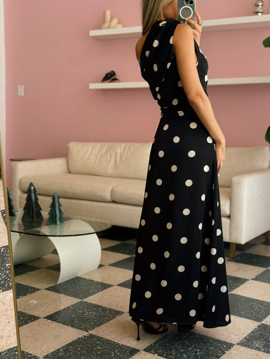Polka Dot Satin Maxi Dress