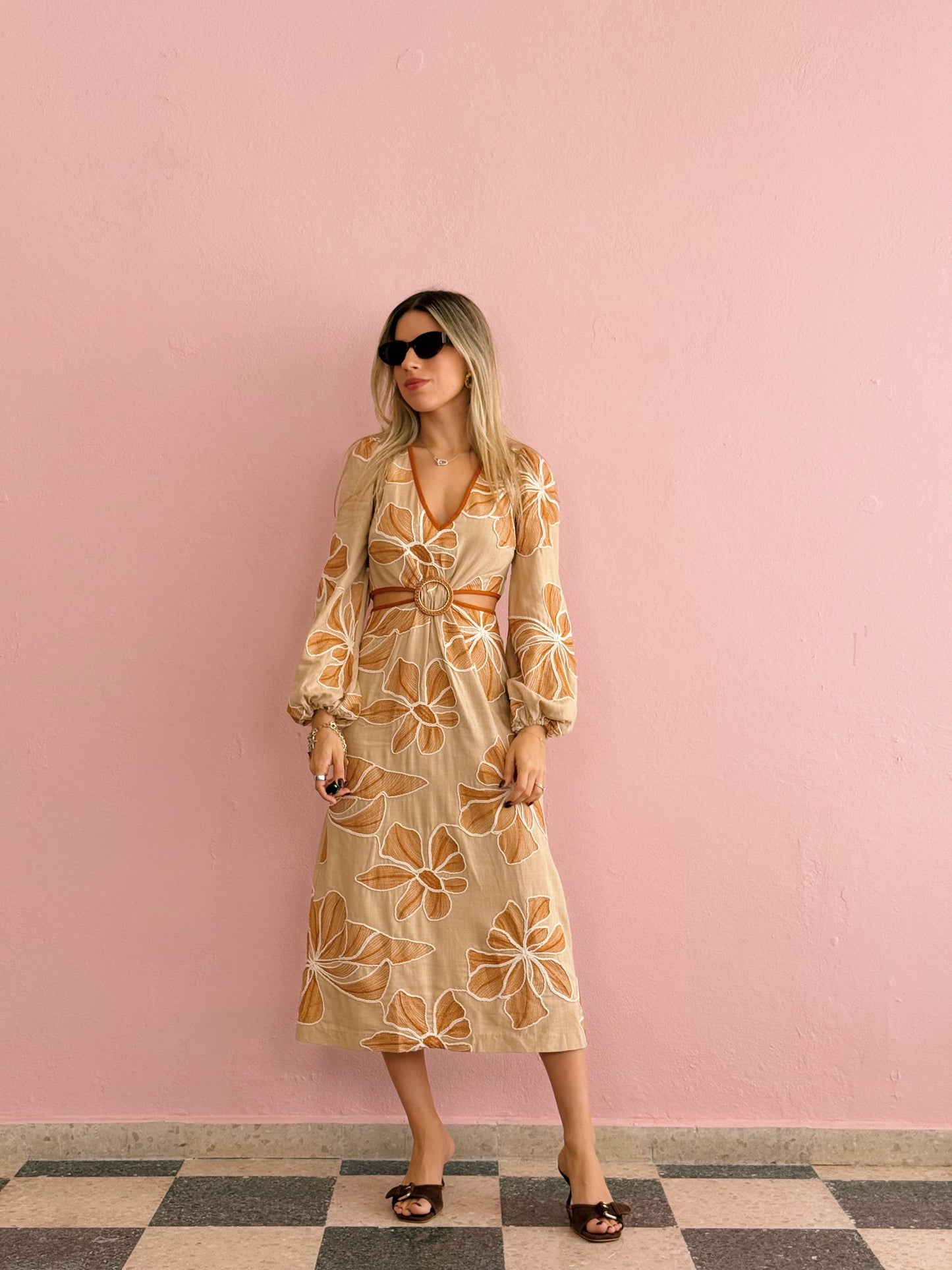 Taupe Cut Out Midi Dress