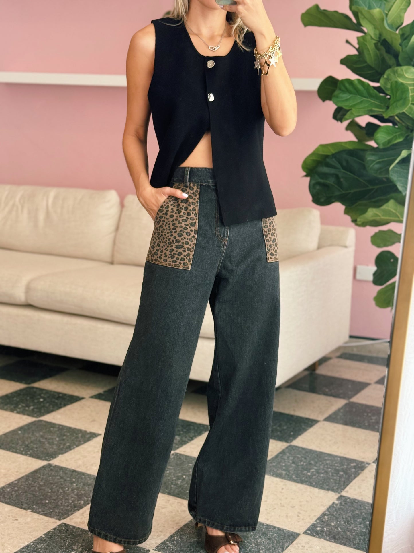 Leopard Charcoal Jeans