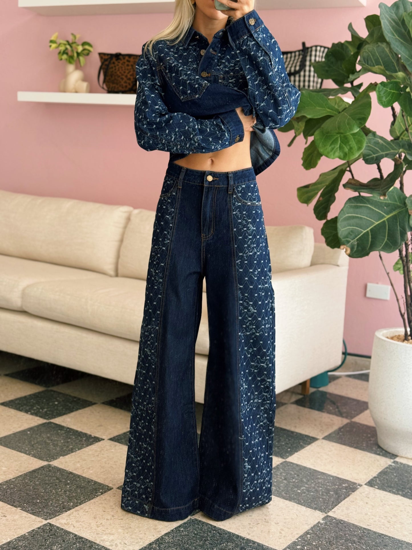 Wide Leg Denim Jacket Set
