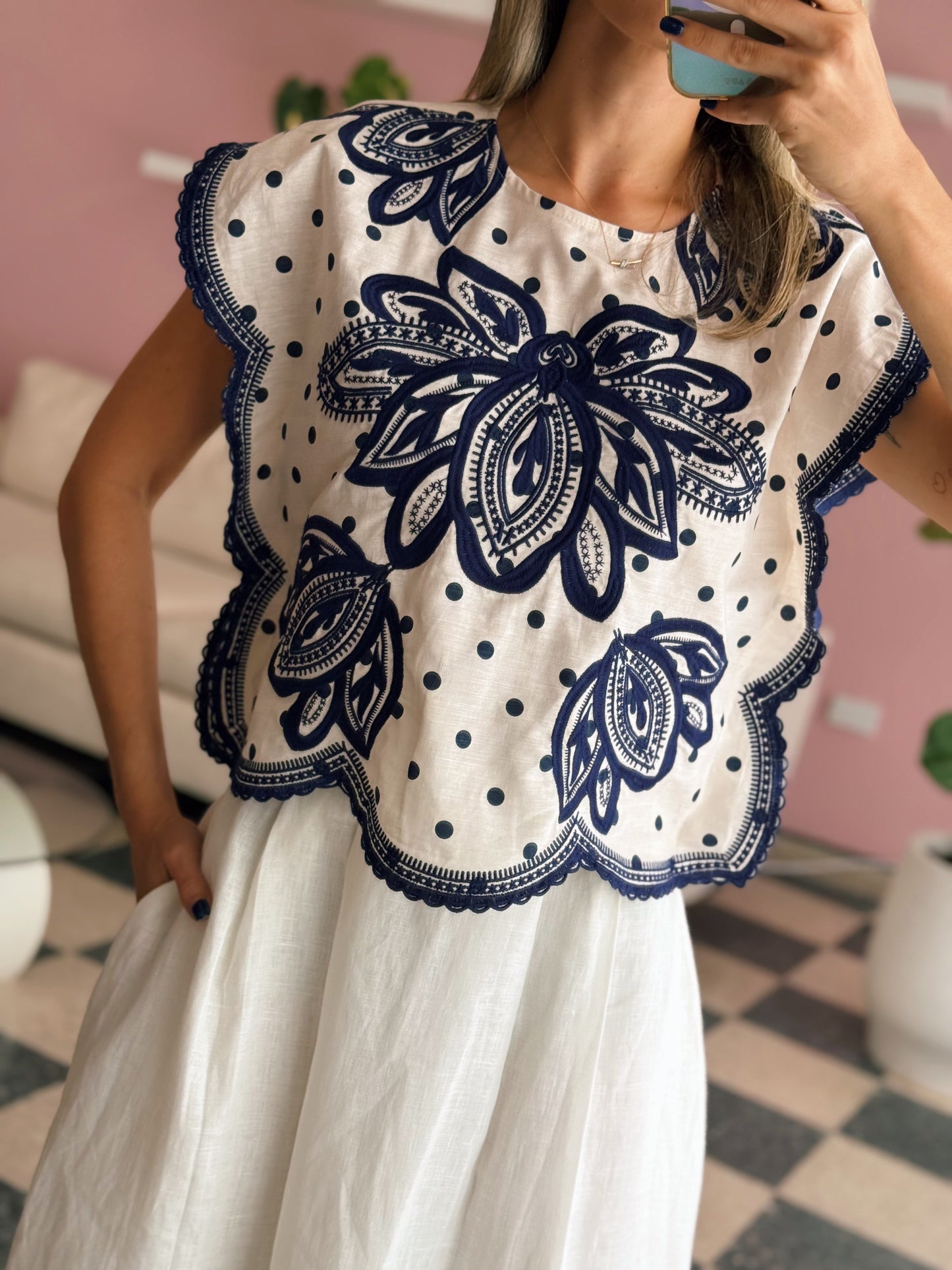 Embroidered Linen Blouse