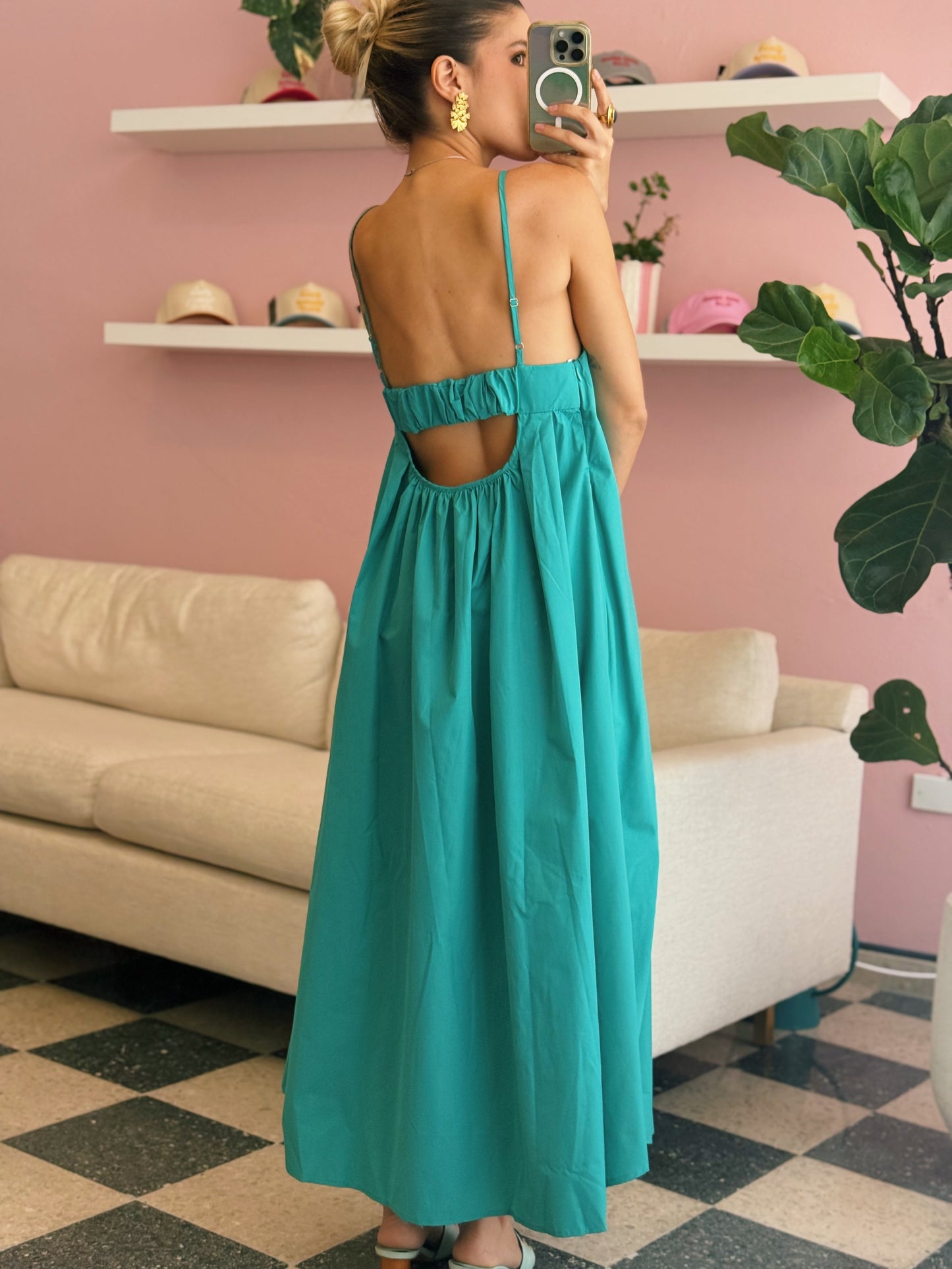 Aqua Open Back Midi Dress