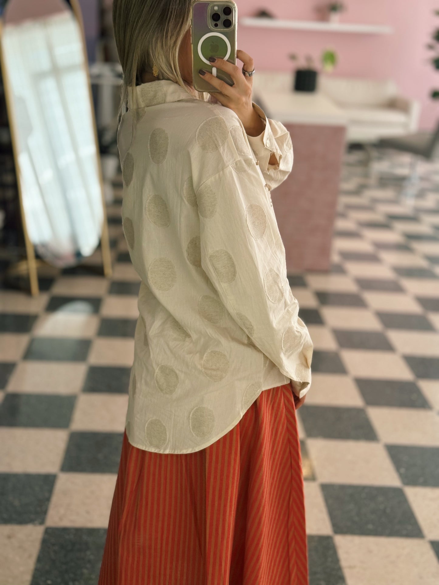 Ivory Linen Embroidered Blouse