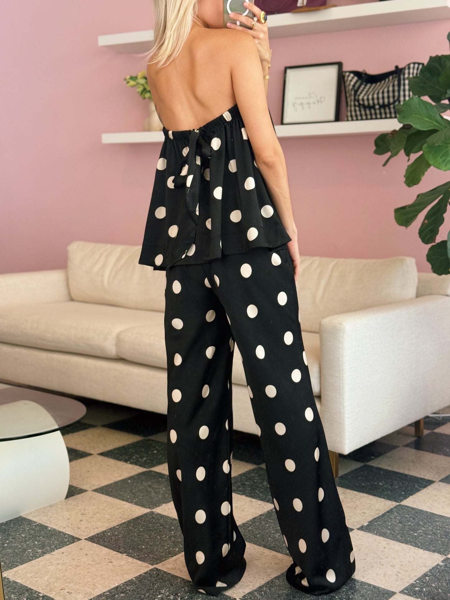 Satin Polka Dot Black Set
