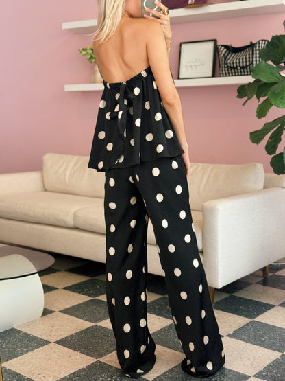 Satin Polka Dot Black Set
