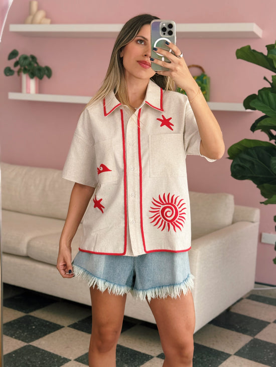 Embroidered Button Down Top