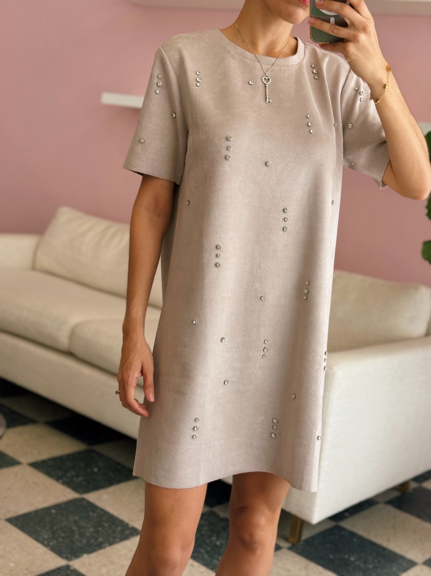 Taupe Faux Suede Mini Dress