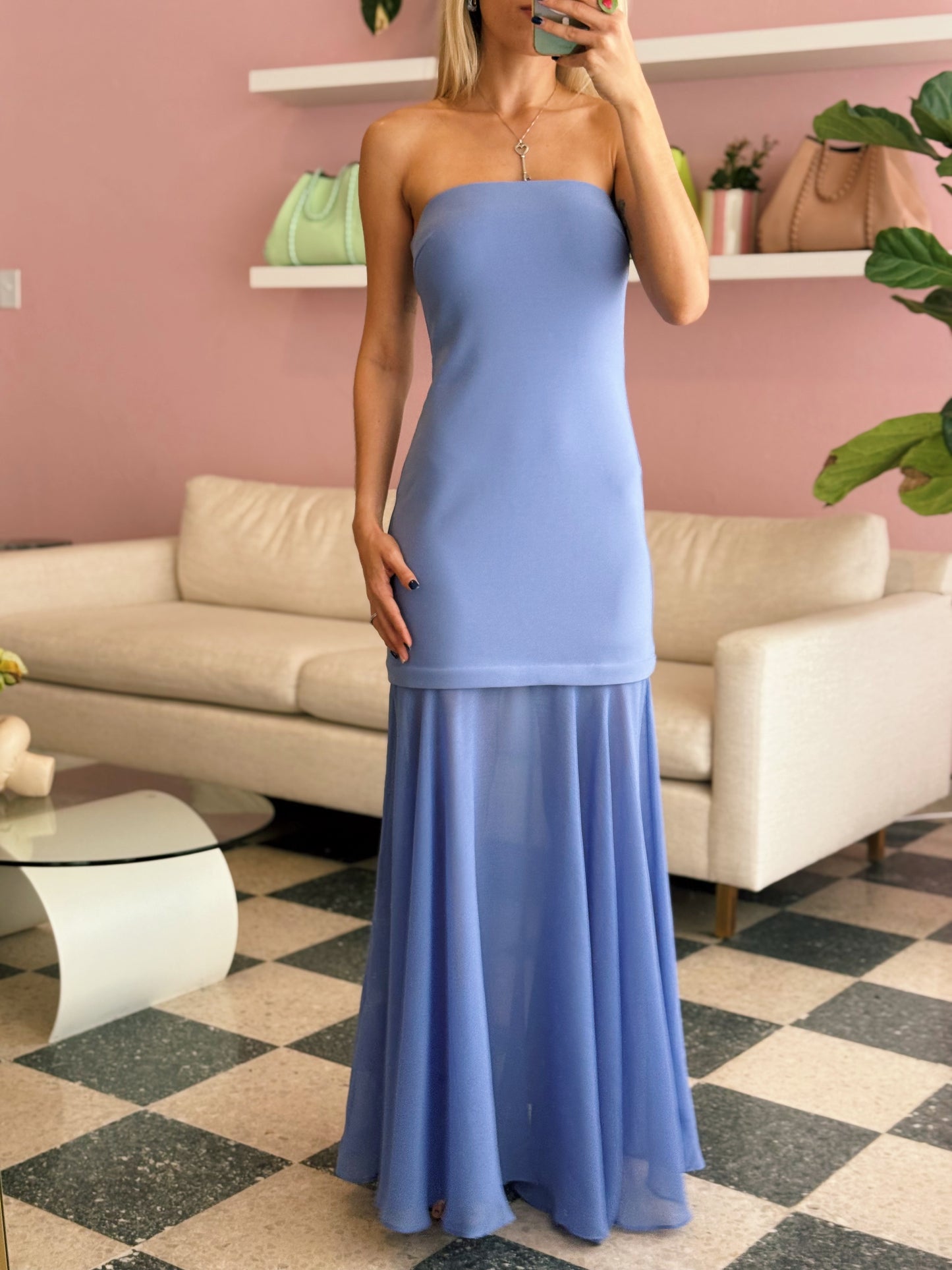 Lizet Strapless Mini Dress with Sheer Maxi Overlay