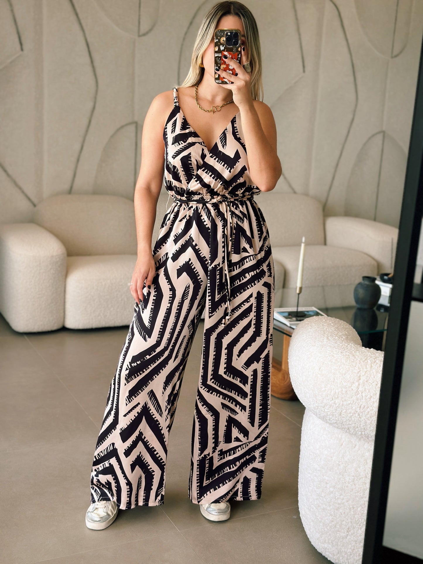 Abstract Black Taupe Jumpsuit